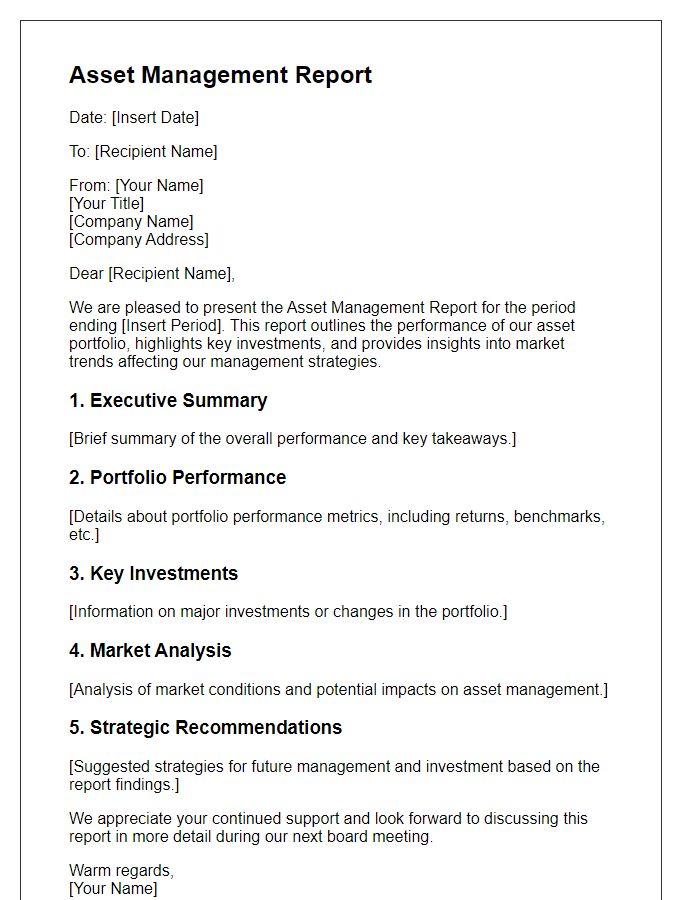 Letter template of board director asset management report