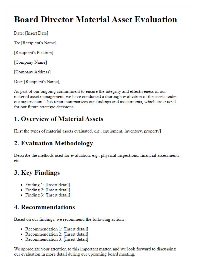 Letter template of board director material asset evaluation