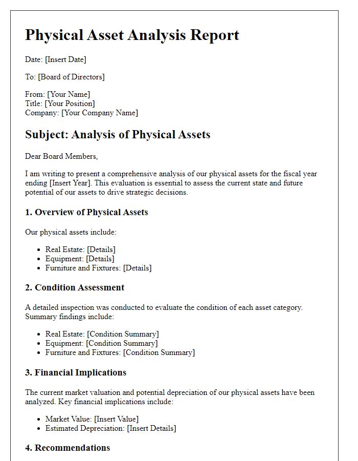 Letter template of board director physical asset analysis