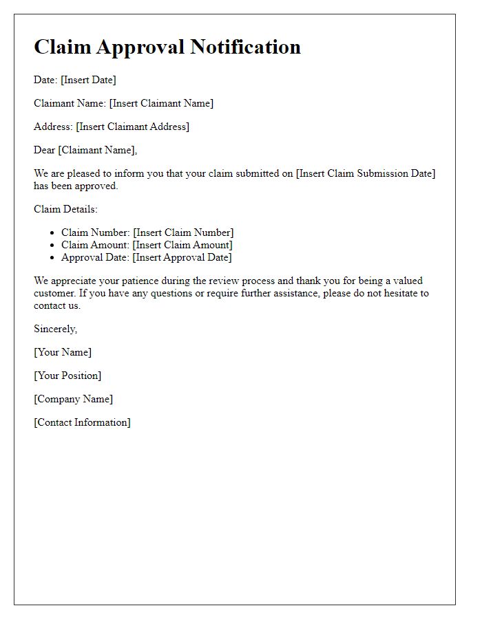 Letter template of claim approval notification