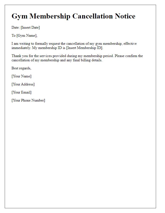 Letter template of gym membership cancellation notice