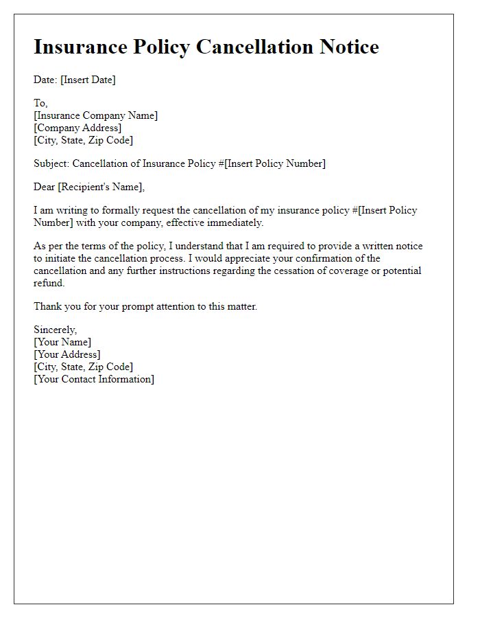 Letter template of insurance policy cancellation notice