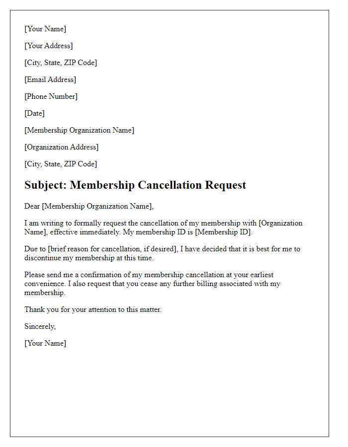 Letter template of membership cancellation request