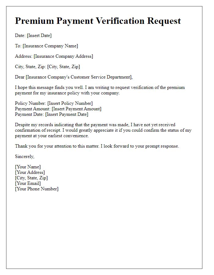 Letter template of premium payment verification request