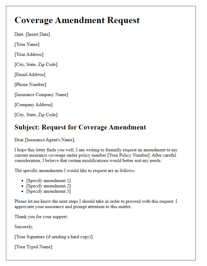 Letter template of coverage amendment request