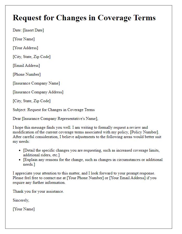 Letter template of request for changes in coverage terms