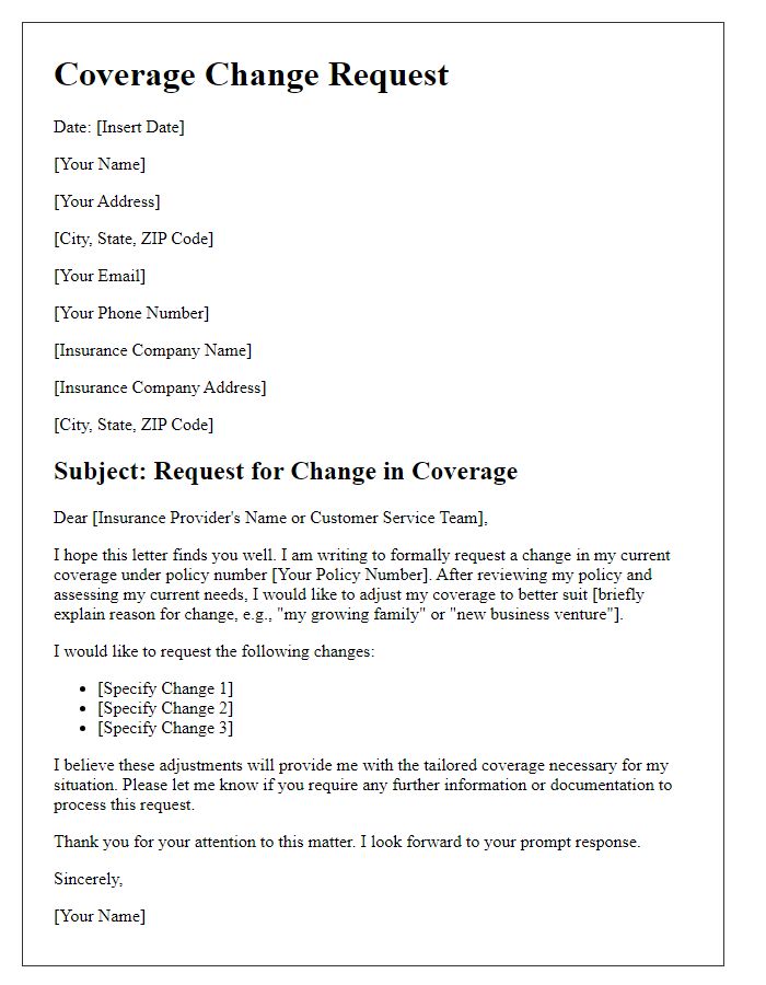 Letter template of tailored coverage change request