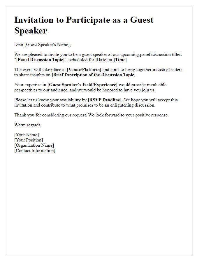 Letter template of invitation for panel discussion guest speaker.