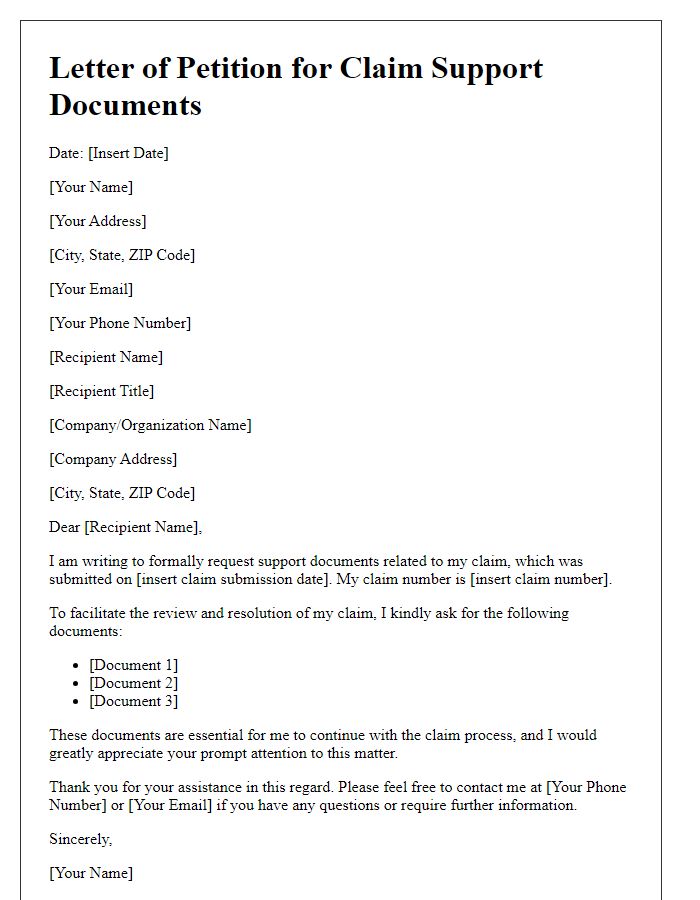 Letter template of petition for claim support documents