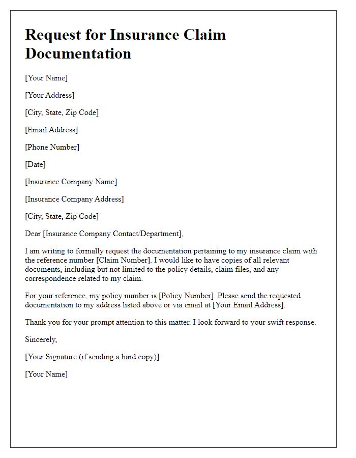 Letter template of request for insurance claim documentation