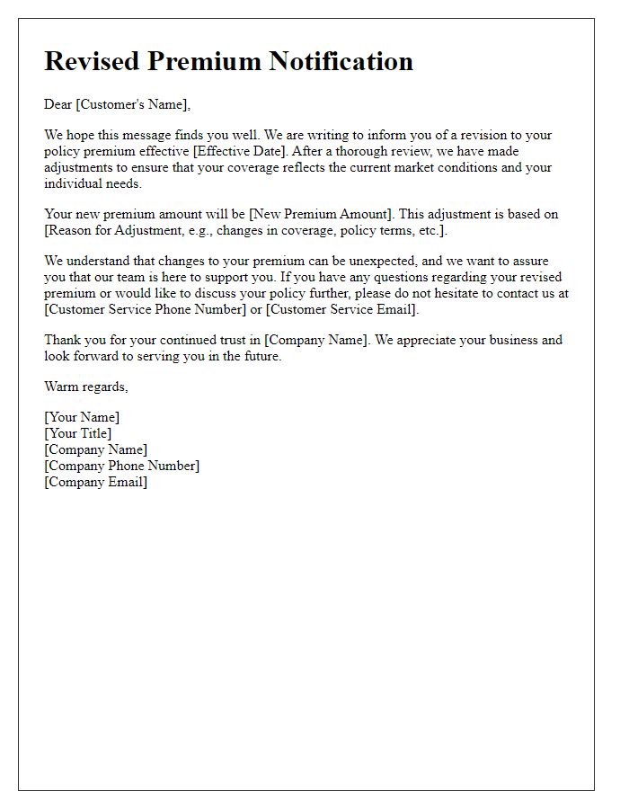 Letter template of revised premium communication