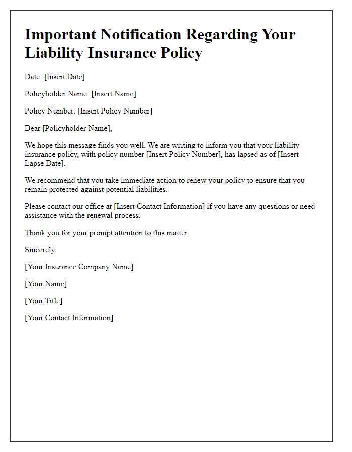 Letter template of liability insurance policy lapse communication