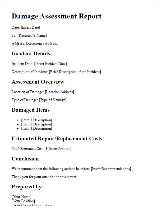 Letter template of Damage Assessment Report