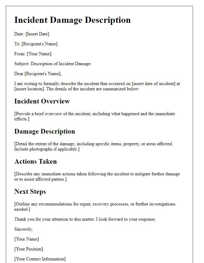 Letter template of Incident Damage Description