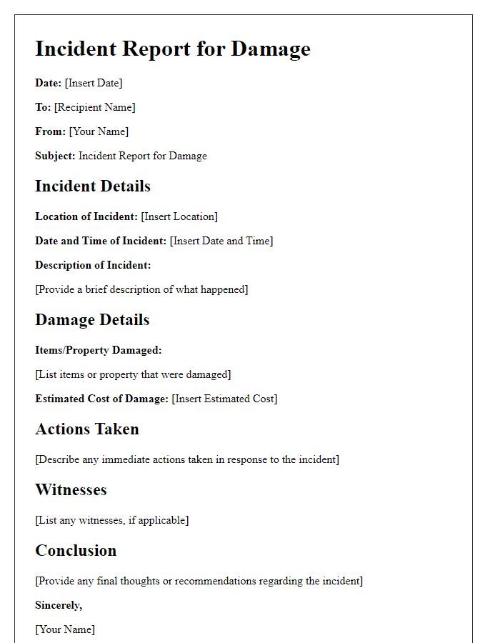 Letter template of Incident Report for Damage