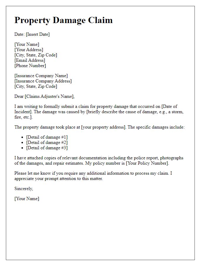 Letter template of Property Damage Claim