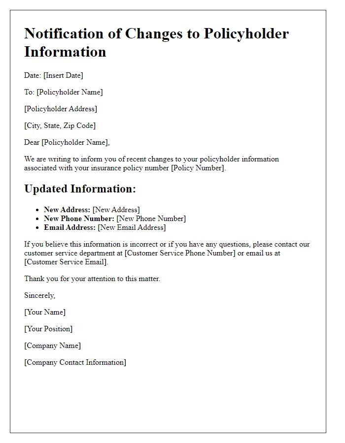 Letter template of changes to policyholder information