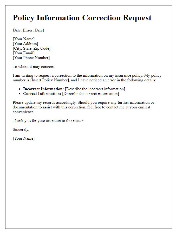 Letter template of policy information correction