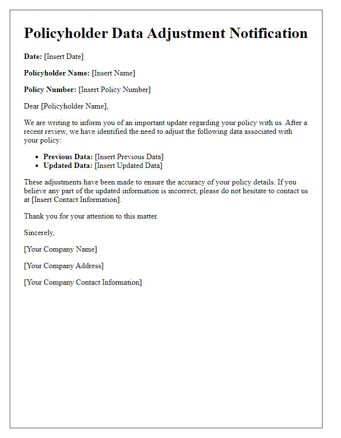 Letter template of policyholder data adjustment