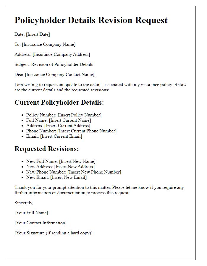 Letter template of policyholder details revision