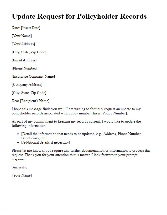 Letter template of update request for policyholder records