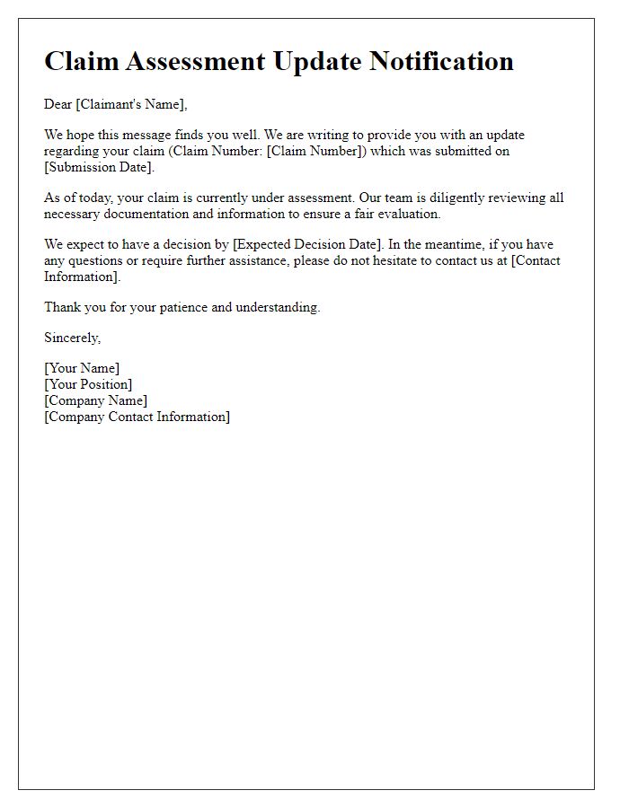 Letter template of claim assessment update notification