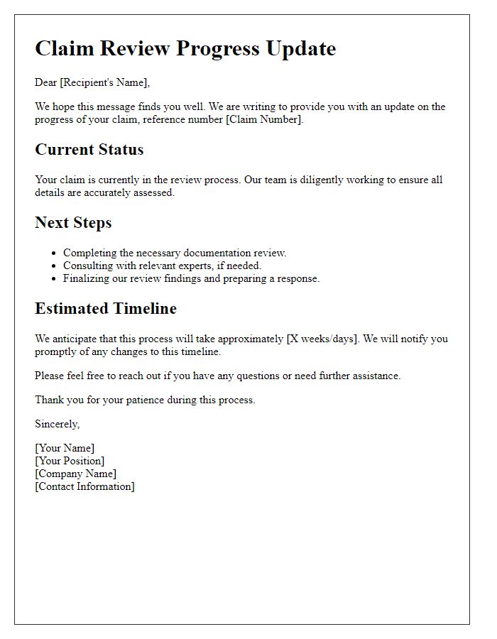 Letter template of claim review progress details