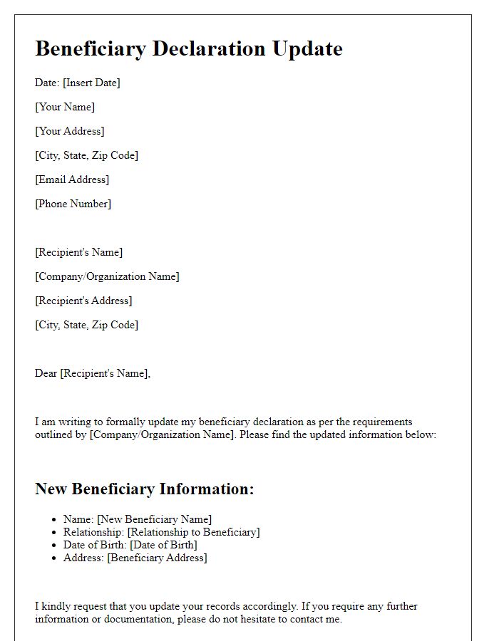 Letter template of beneficiary declaration update