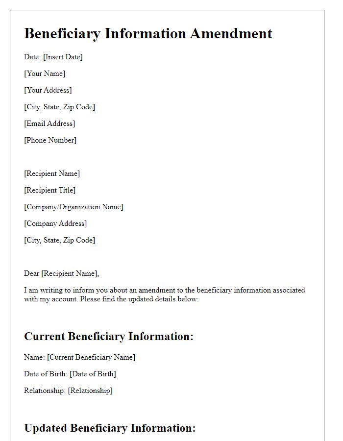 Letter template of beneficiary information amendment