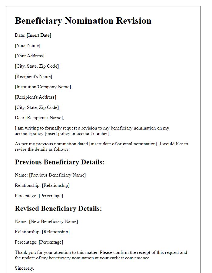 Letter template of beneficiary nomination revision