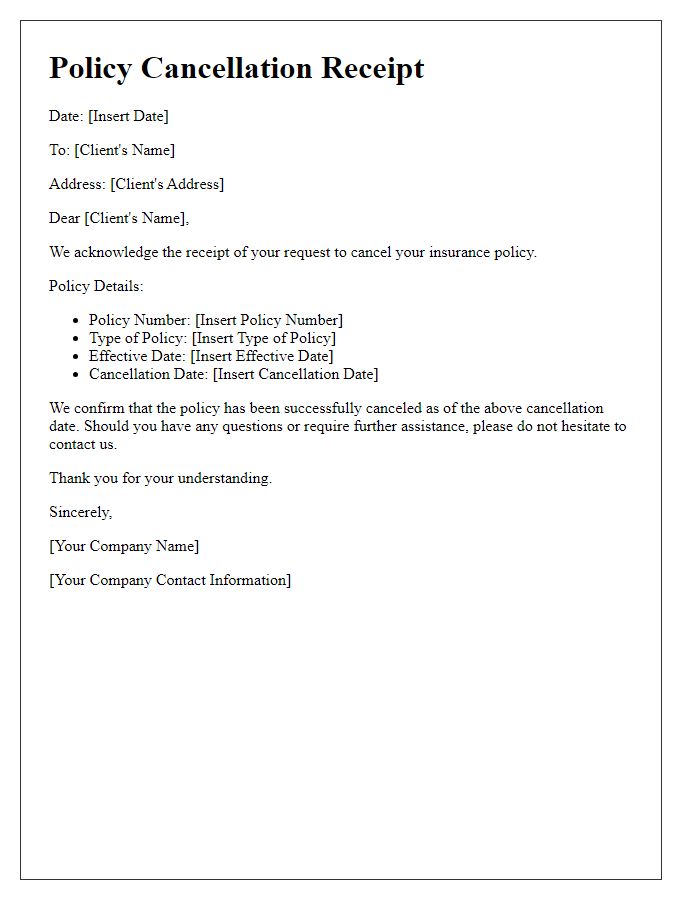 Letter template of policy cancellation receipt