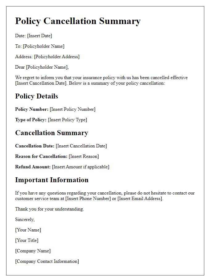 Letter template of policy cancellation summary