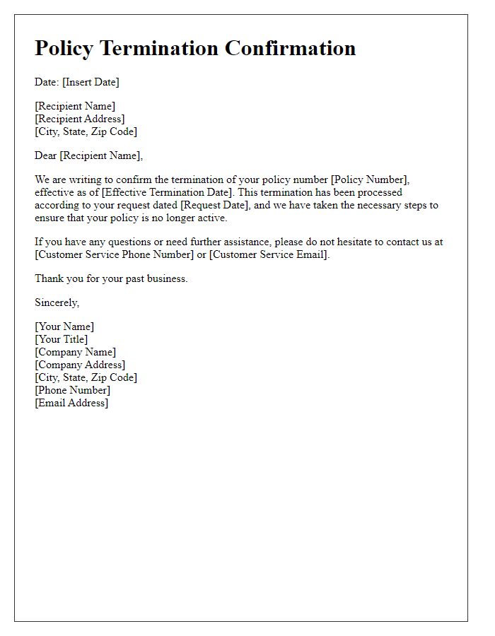 Letter template of policy termination confirmation