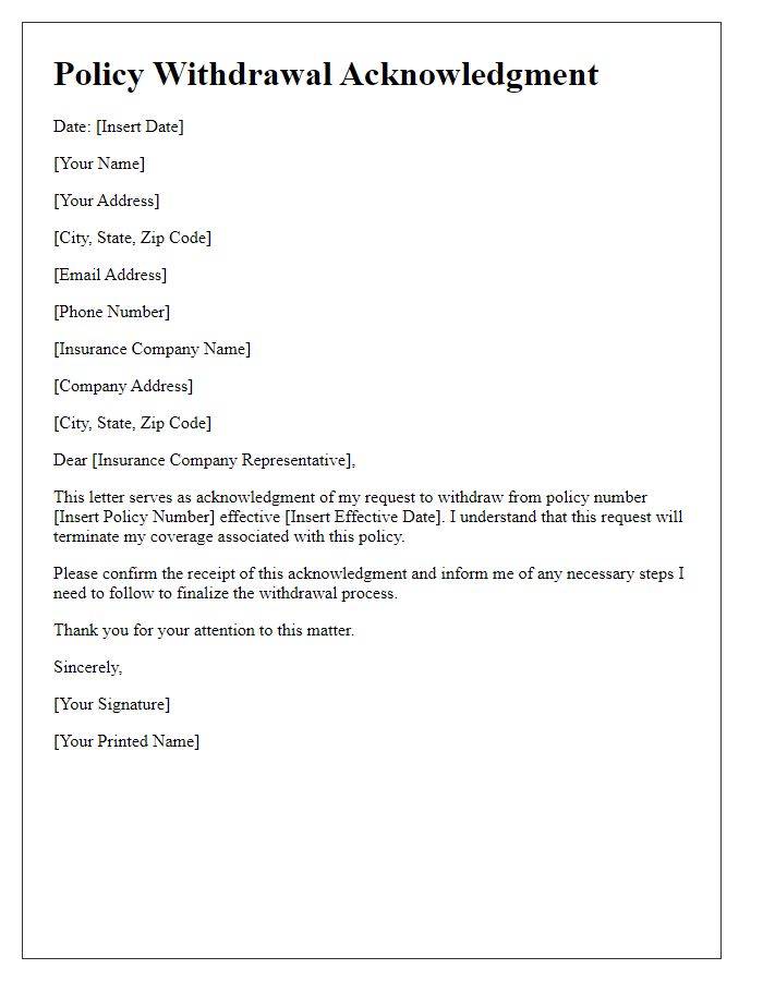 Letter template of policy withdrawal acknowledgment