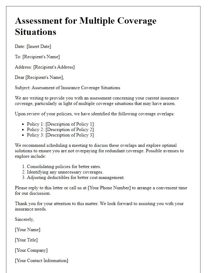 Letter template of assessment for multiple coverage situations