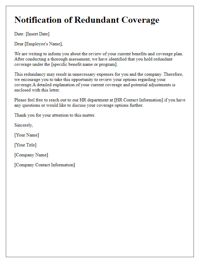 Letter template of notification for redundant coverage