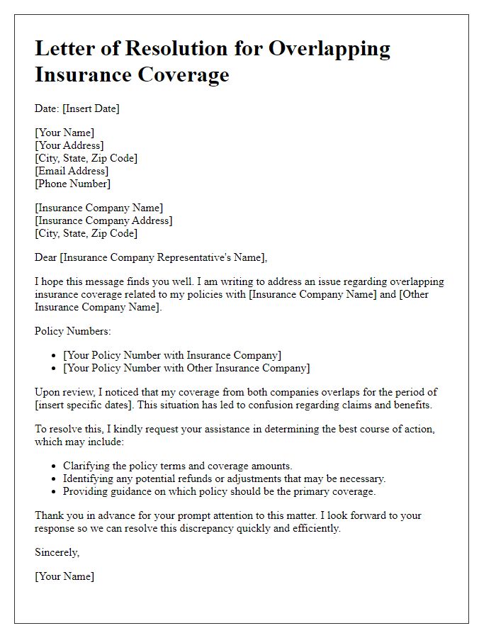 Letter template of overlapping insurance coverage resolution