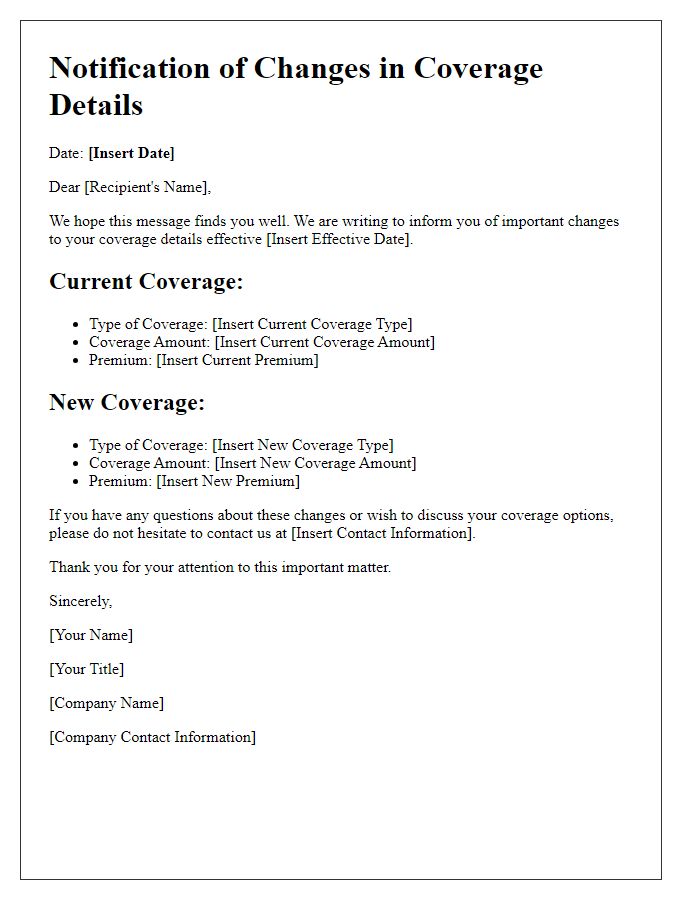 Letter template of changes in coverage details notification.