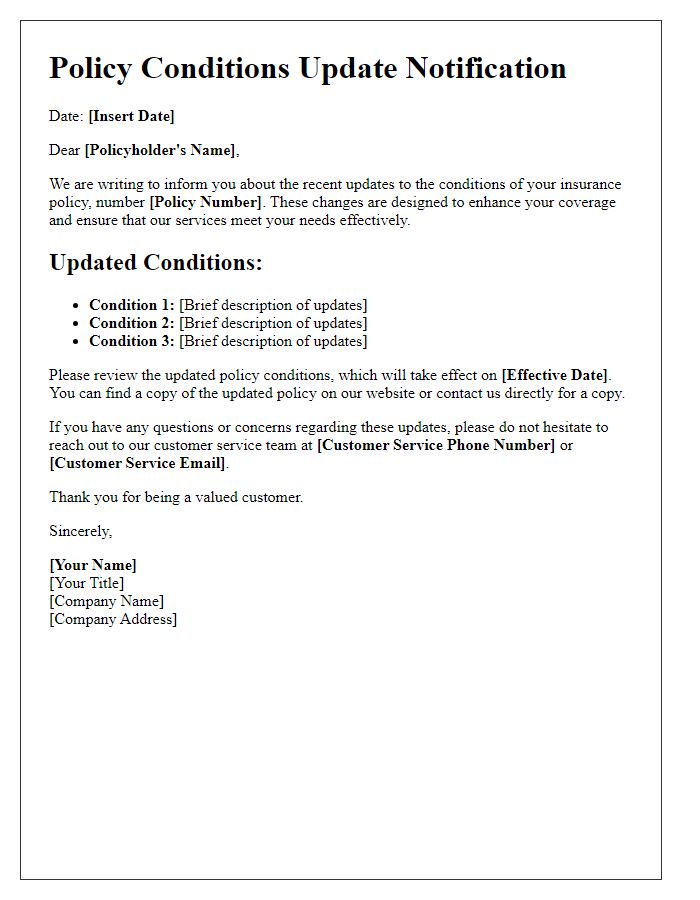 Letter template of policy conditions update letter.