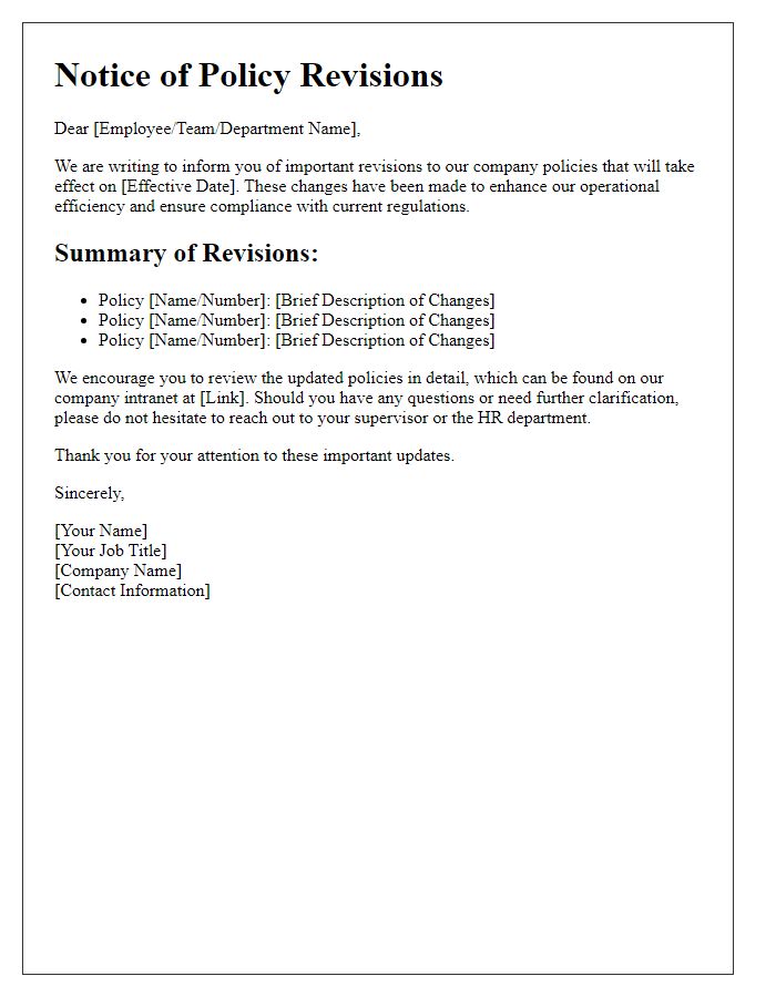 Letter template of policy revisions notice.