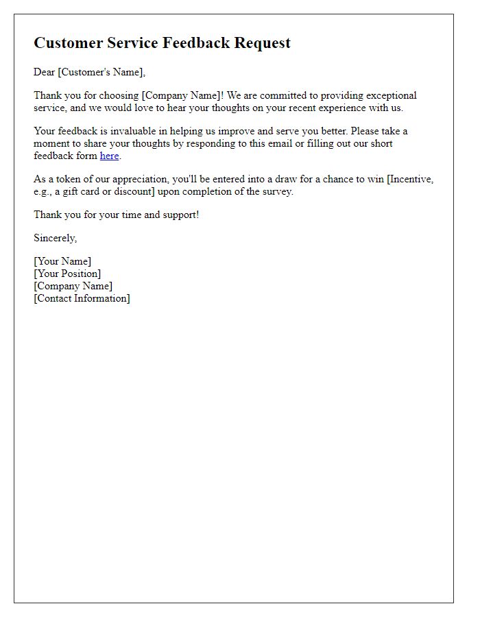 Letter template of customer service feedback request.