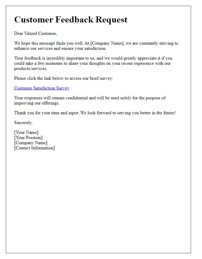 Letter template of feedback request for enhancing customer satisfaction.