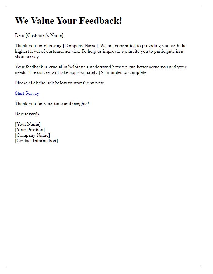 Letter template of survey invitation to gather customer service feedback.