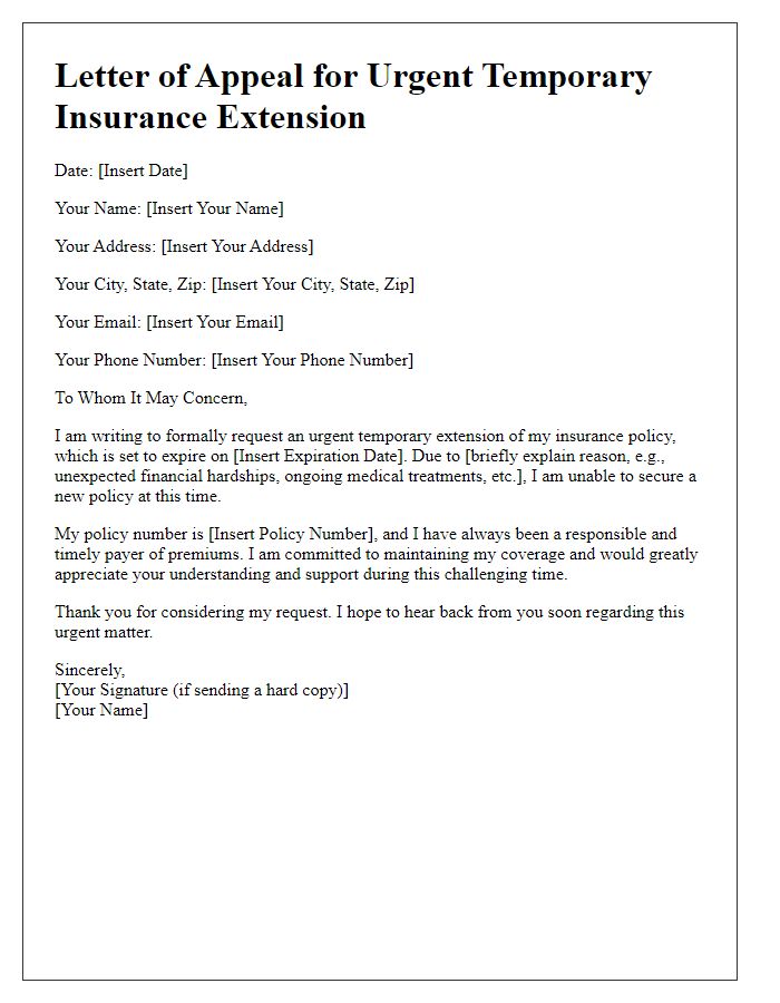 Letter template of appeal for urgent temporary insurance extension