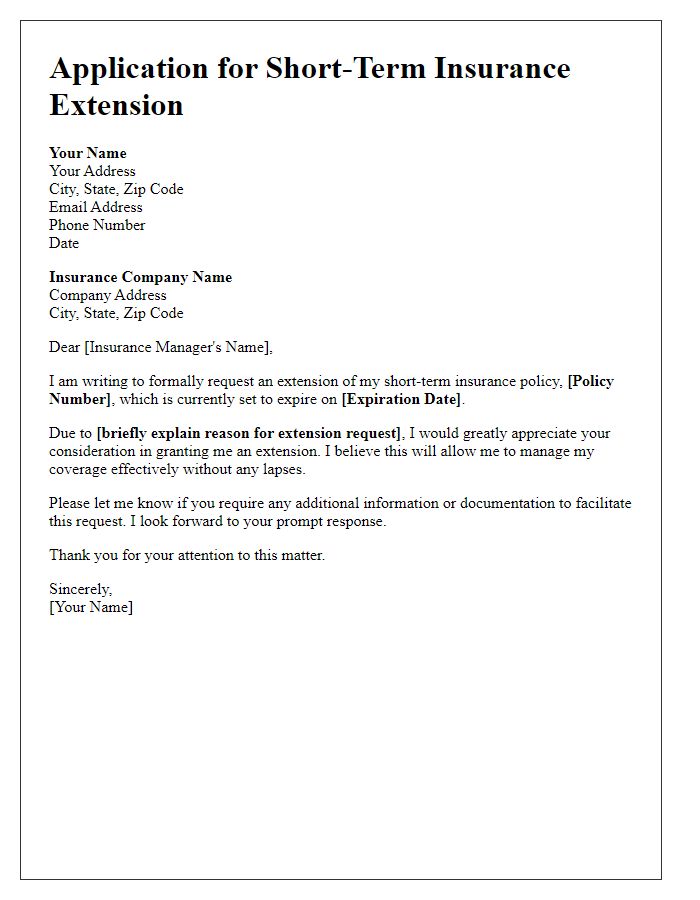 Letter template of application for short-term insurance extension