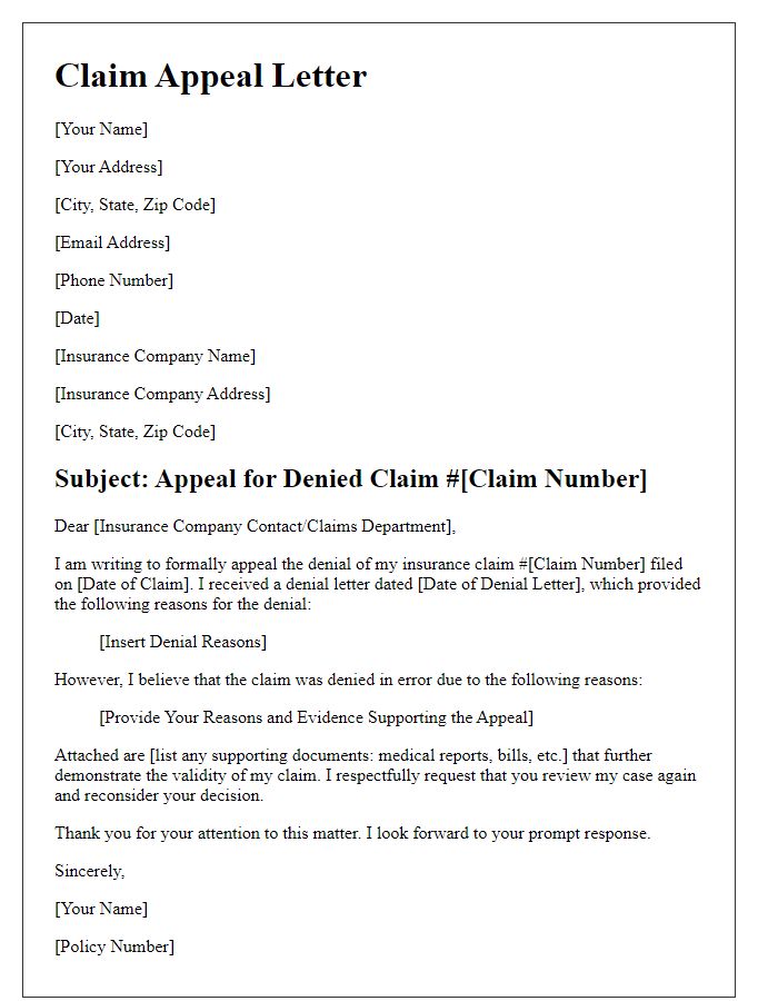 Letter template of claim appeal for insurance denial.