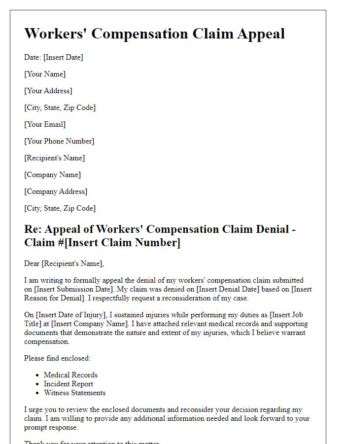 Letter template of claim appeal for workers' compensation.