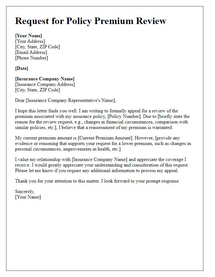 Letter template of appeal for policy premium review