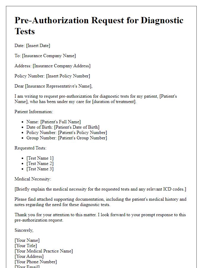 Letter template of health insurance pre-authorization for diagnostic tests