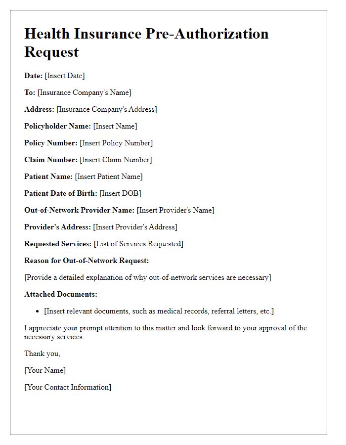 Letter template of health insurance pre-authorization for out-of-network providers